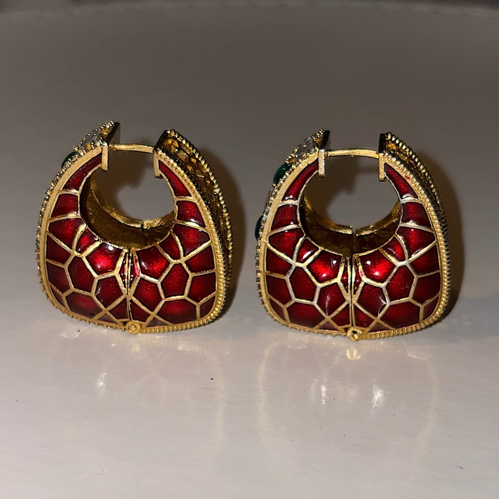 Elegant Red and Gold Hoop Earrings